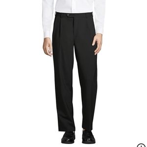 Lands End 48T black pleated  washable wool trouser pants. New